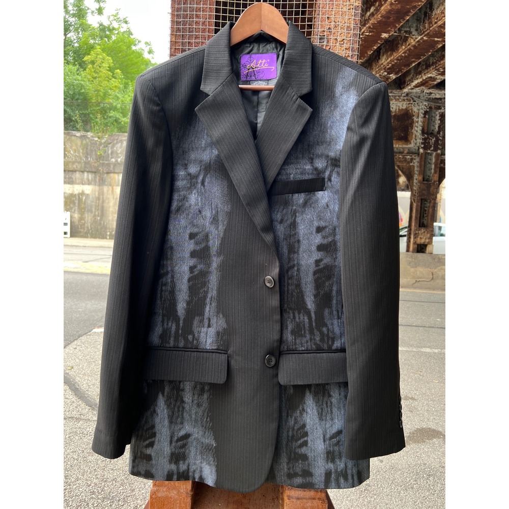ATTI Men's Statement Blazer Black Silver Abstract Tie Dye Prom Jacket Sz L NWOT
